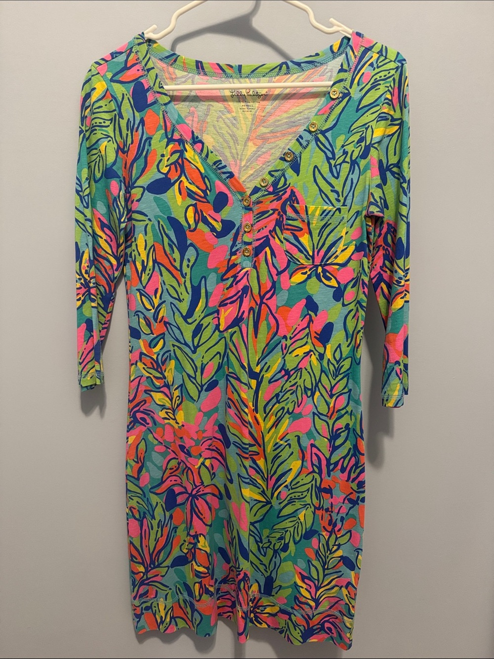 Lilly Pulitzer Palmetto T-Shirt Dress Multi Hot Spot Neon Palm Size XS